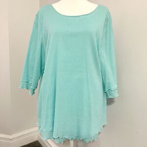 Soft Surroundings Top Womens Large Layered Scalloped Hem 3/4 Sleeve Gauzy Cotton